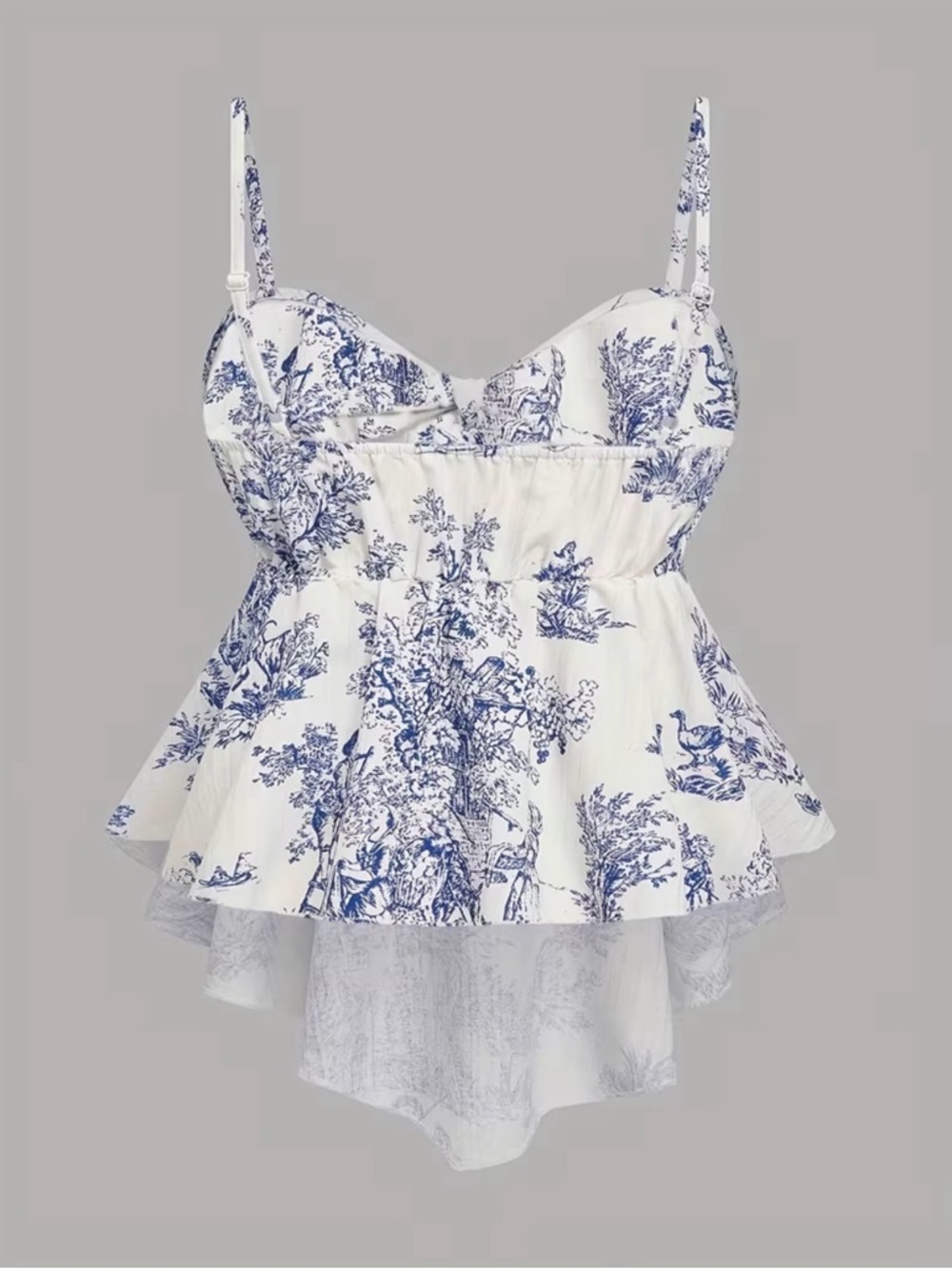 Blue & White Bow Tie-Front Peplum Cami Top New Boutique - Picture 2 of 4